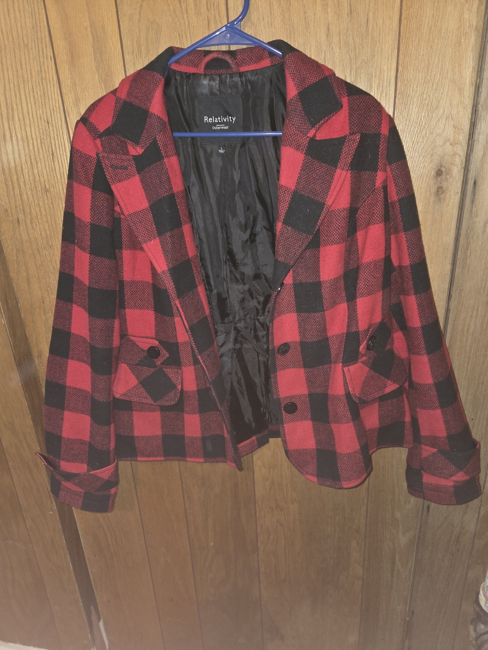 Relativity Red and Black Buffalo Plaid Peacoat